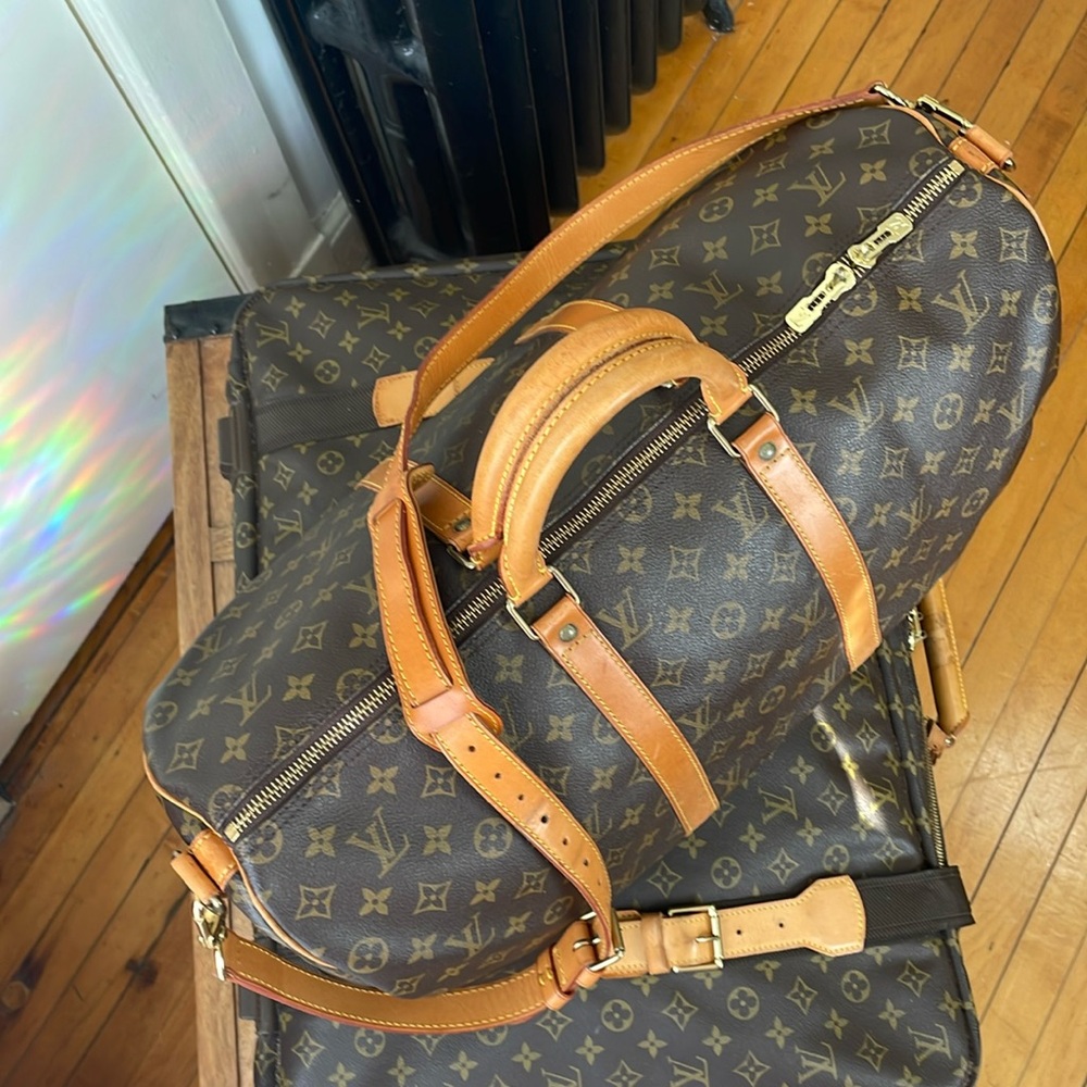 Louis Vuitton Monogram Canvas Travel Duffel with Tan Leather